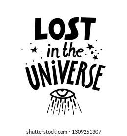 Vector black lettering poster Lost in the Universe.