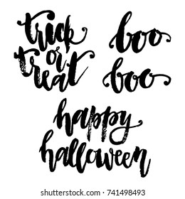 vector black lettering text isolated on white background happy halloween boo trick or treat