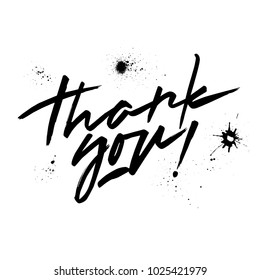 Vector black lettering "Thank you". Handwritten letters and blots.