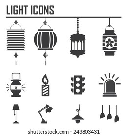 Vector black light and lantern icons set 