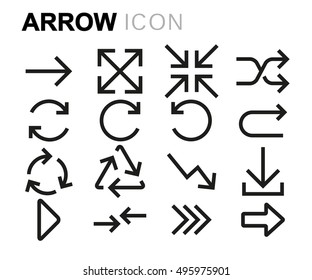 Vector black line arrow icons set on white background