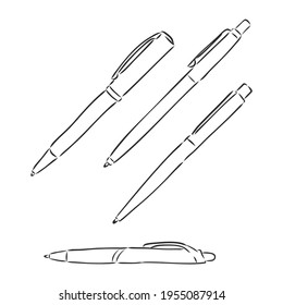 Vector black line art, hand drawn sketch on white background, isolated object of school supplies writing and drawing tools, pens, pencils, brushes, markers, felt-tip pen, etc, back to school theme.