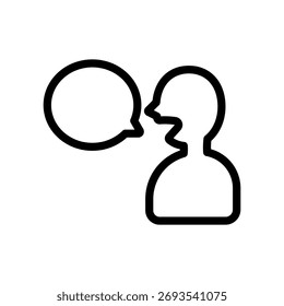 Vektorgrafik mit schwarzer Linie als Symbol für eine Person in Profil und Sprechblase.