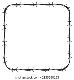 Vector black line barbed wire tangled in a square. Isolated on white background.