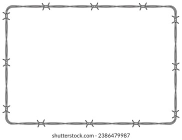 Vector black line barbed wire tangled in a horizontal rectangle