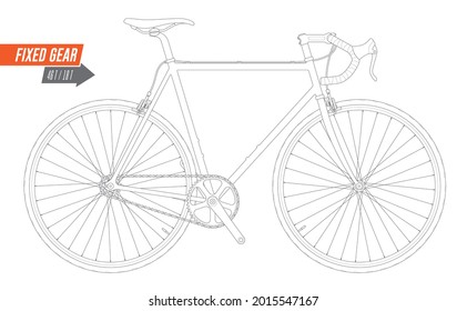 Vector black line bicycle. Fixed gear. Single Speed. Isolated on white background.