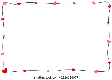 Vector - Black line border or frame with mini red hearts on white background. Can be use for any card, web, label, banner or brochure. Copy space for any text design. Valentine's.