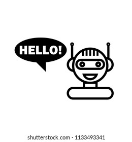 Vector Black Line Chat Bot on White Background. Artificial Intelligence Concept of UI. Cute Smiling Chatbot Icon. Robot Virtual Assistance. Online Consultation.