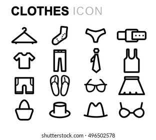 Vector black line clothes icons set on white background