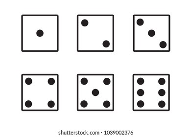 Vector black line dice cubes icons set on white background