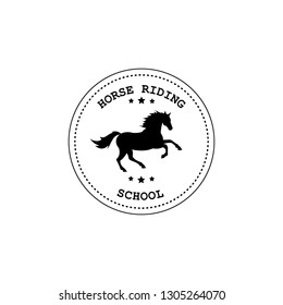 Vector black  line drawn retro logo with horse and typography isolated on white background 