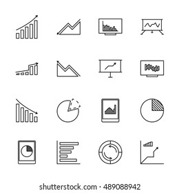 Vector black line economic icons set on white background