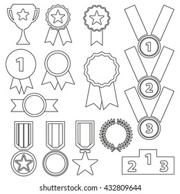 vector black line flat award trophy icons -variable line-
