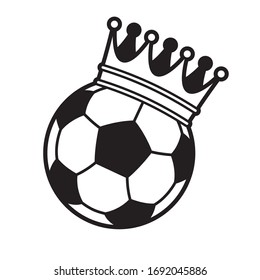 Vector black line football with royal crown. Isolated on white background background