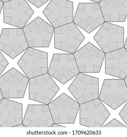 Vector black line geometric seamless pattern of modern pentagon cover. White background.