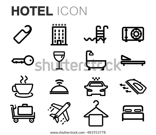 Vector Black Line Hotel Icons Set Stock Vector (Royalty Free) 481953778