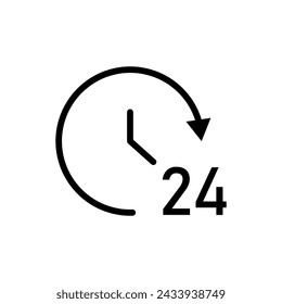 Vector black line icon 24 hours isolated on white background