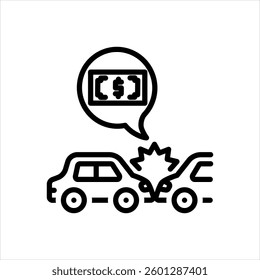 Vector black line icon for accident money