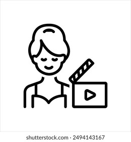Vector black line icon for actress