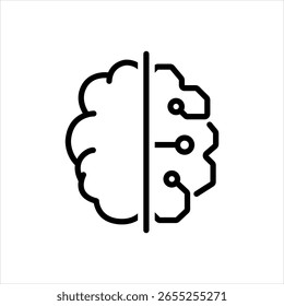 Vector black line icon for ai brain