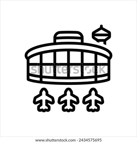 Vector black line icon for airport hub