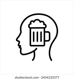 Vector black line icon for alcohol addiction