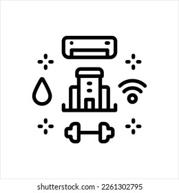 Icono de línea negra vectorial para las prestaciones