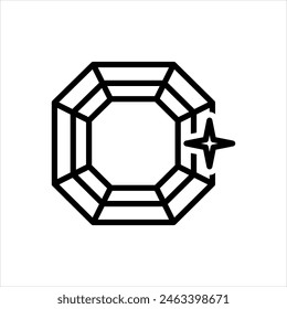 Vector black line icon for asscher diamond