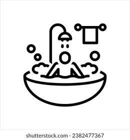 Vector black line icon for bathing