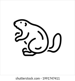Vector black line icon for beaver