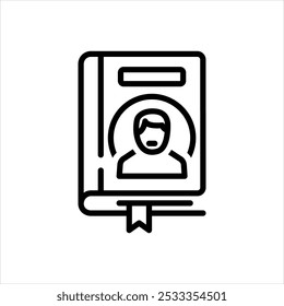 Vector black line icon for Biography