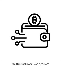 Icono de línea negra de Vector para billetera bitcoin