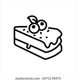 Icono de línea negra de Vector para tarta de queso de arándano