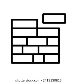 Vector black line icon brick wall isolated on white background