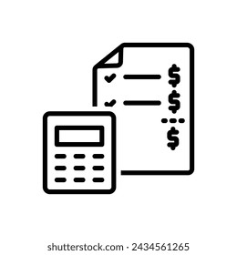 Icono de línea negra vectorial para presupuesto