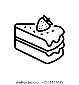 Vector black line icon for cake