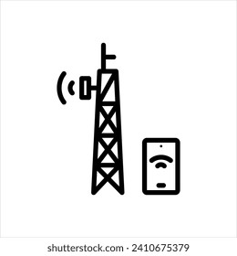 Vector black line icon for cell tower