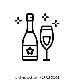 Vektorschwarze Linie Symbol für Champagner