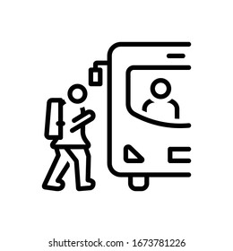 Icono de la línea negra del vector para escalar niños en el bus