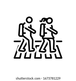 Icono de la línea negra del vector para cruzar cebra secundaria