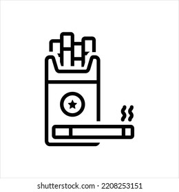 Icono de línea negra vectorial para cigarrillo