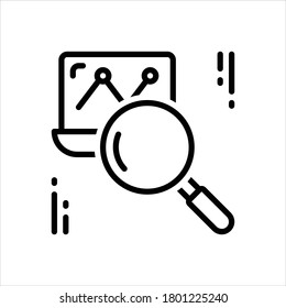 Vector black line icon for clearly visible magnifying glass concept.