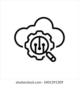 Vector black line icon for cloud analysis