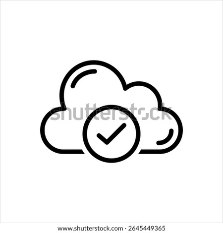 Vector black line icon for cloud done