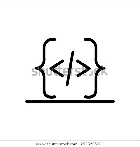 Vector black line icon for code bracket
