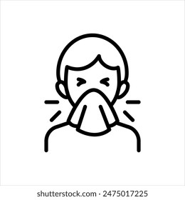 Vector black line icon for common cold