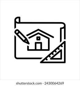 Vector black line icon for construction planning