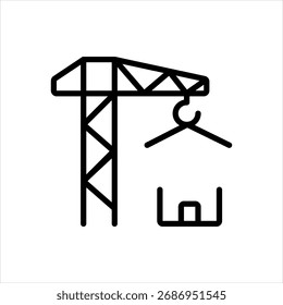 Icono de línea negra de Vector para grúa de construcción