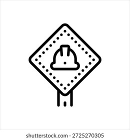 Vector black line icon for construction sign