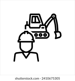 Vector black line icon for contractor 